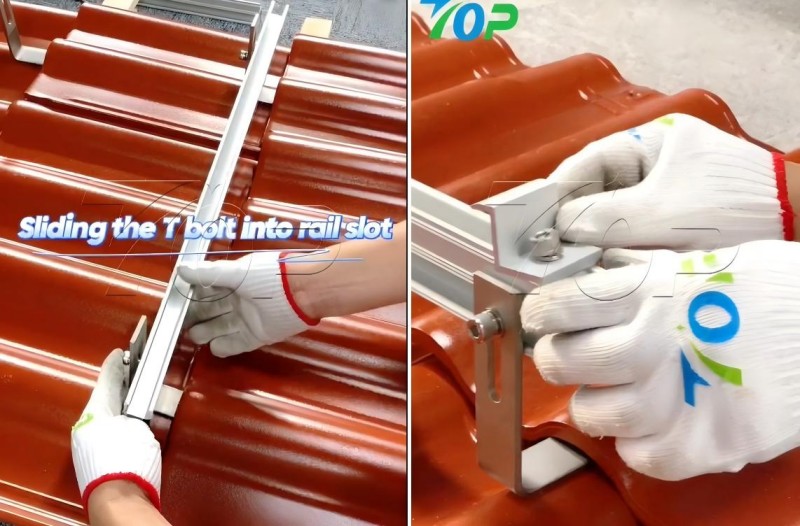 Sliding the Aluminum Rails on Solar Hooks
